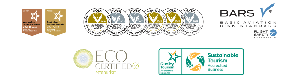 Various tourism and safety certifications and awards logos arranged in a group.